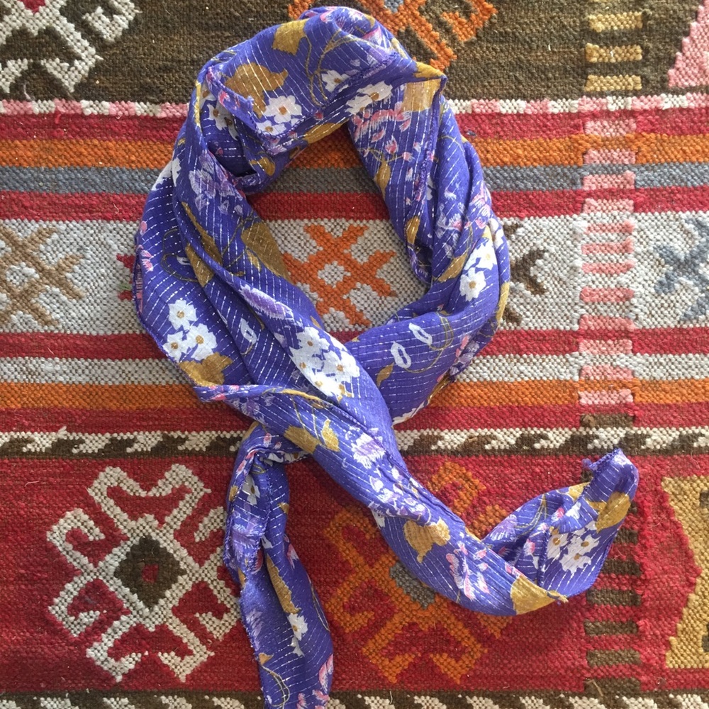 Vintage Indian Floral Cotton Metallic Scarf